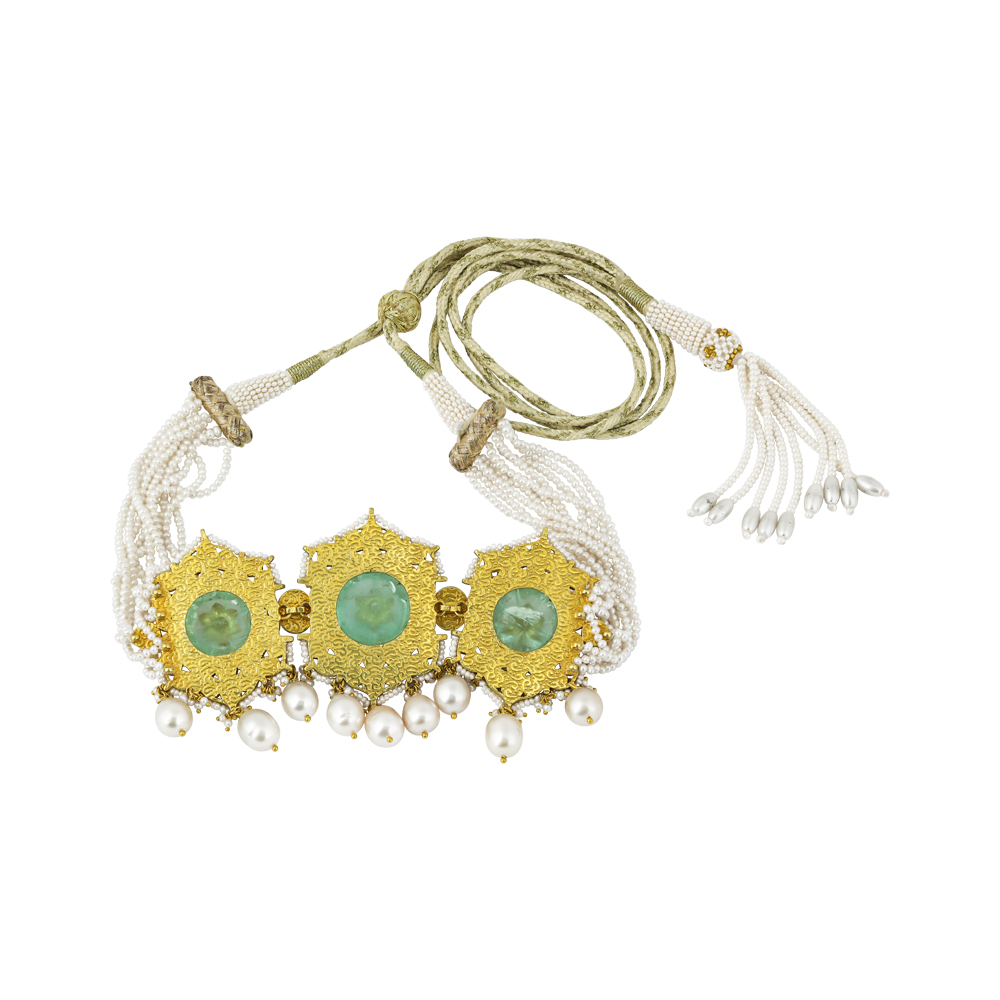 Pearl Choker with Carved Stone, Polki, and South Sea Drops